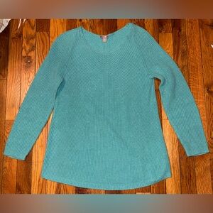 J. Jill Sweater extra small XS Petite Teal Cotton Knit Long Sleeve Pullover